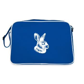 Hasen Porträt mit großen Ohren Tattoo Style - Retro Tasche - Blau/Weiß - Hinten
