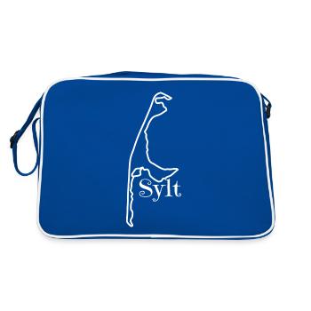 Insel Sylt - Kontur - mit Schriftzug "Sylt" - Retro Tasche - Blau/Weiß - Hinten