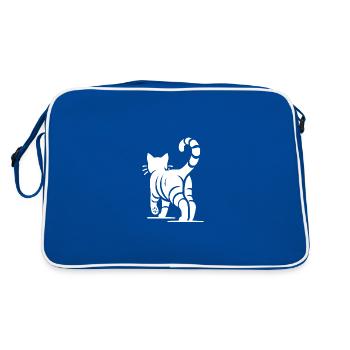 Geometrische Katze mit Streifen - Retro Tasche - Blau/Weiß - Hinten