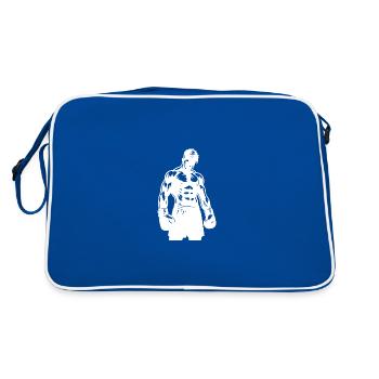 Boxer avec gants en posture concentrée - Sac Retro - bleu/blanc - Dos