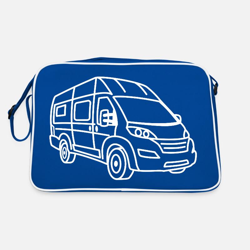 Kastenwagen / Camper Van - Front - Weiß - Retro Tasche - Blau/Weiß