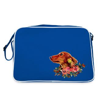 Dackel Portrait Digital Art - Retro Tasche - Blau/Weiß - Hinten