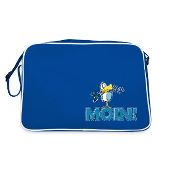 lustige Moin Möwe mit Gräte - Retro Tasche - Blau/Weiß - Hinten