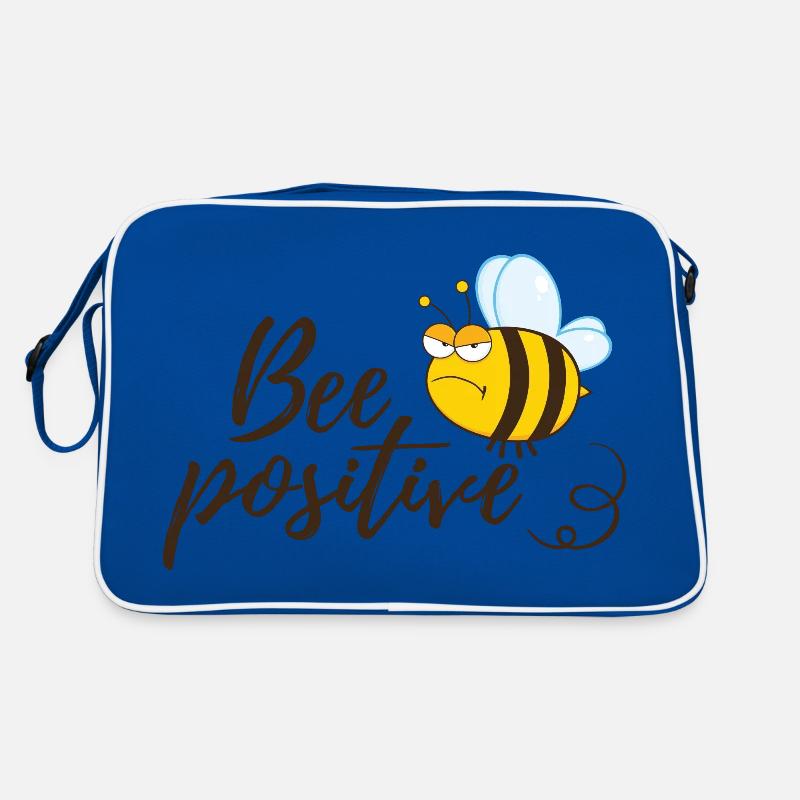 Lustige Biene Spruch Bee Positive - Retro Tasche - Blau/Weiß