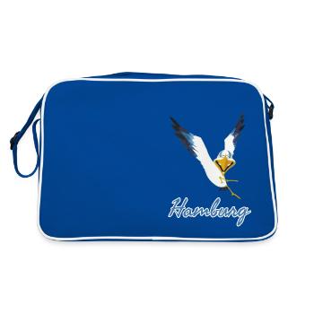 Lachmöwe aus Hamburg - Retro Tasche - Blau/Weiß - Hinten