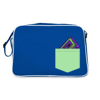 Kassette Musik Brusttasche 80er Geschenk Idee - Retro Tasche - Blau/Weiß - Hinten