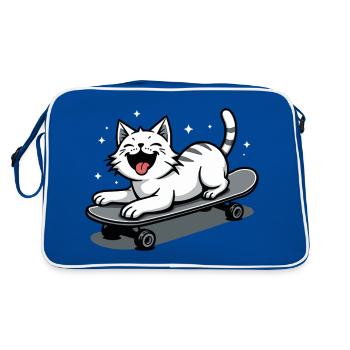 Skateboarder Skater Cat Skateboard Skating - Retro Bag - blue/white - Back