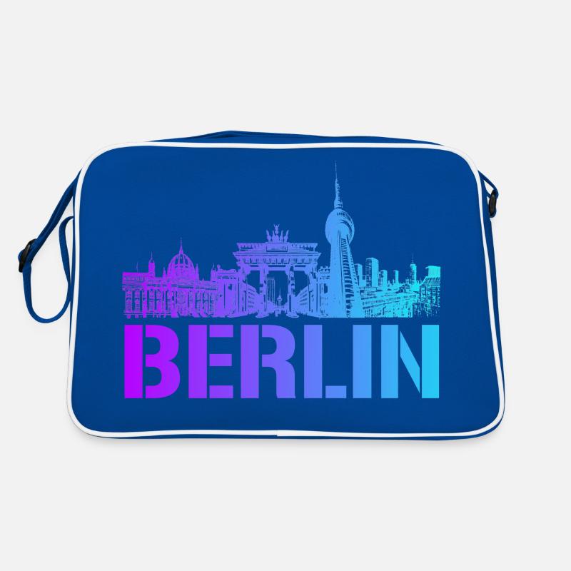 Berlin Skyline mit Berliner Wahrzeichen - Retro Tasche - Blau/Weiß