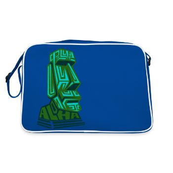 Aloha Moai Tiki Steinkopf Osterinsel vintage green - Retro Tasche - Blau/Weiß - Hinten