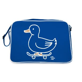 Lustige Ente auf einem Skateboard für Skater - Retro Tasche - Blau/Weiß - Hinten