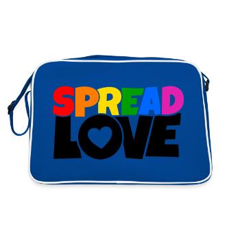 T-Shirt mit Spread Love in Regenbogenfarben - Retro Tasche - Blau/Weiß - Hinten