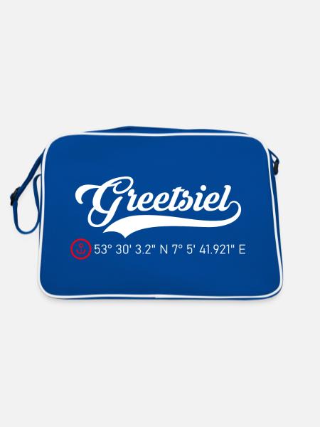 Greetsiel Koordinaten - Retro Tasche - Blau/Weiß - Hinten