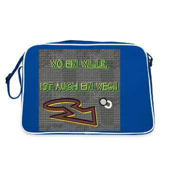 Wo ein Wille, ist auch ein Weg!! - Retro Tasche - Blau/Weiß - Hinten
