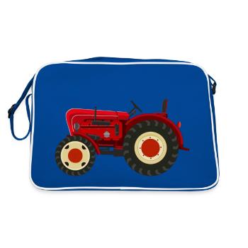 Retro Oldtimer-Traktor rot - Retro Tasche - Blau/Weiß - Hinten