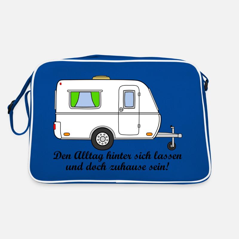 Wohnwagen / Caravan mit Spruch "Alltag" - Retro Tasche - Blau/Weiß