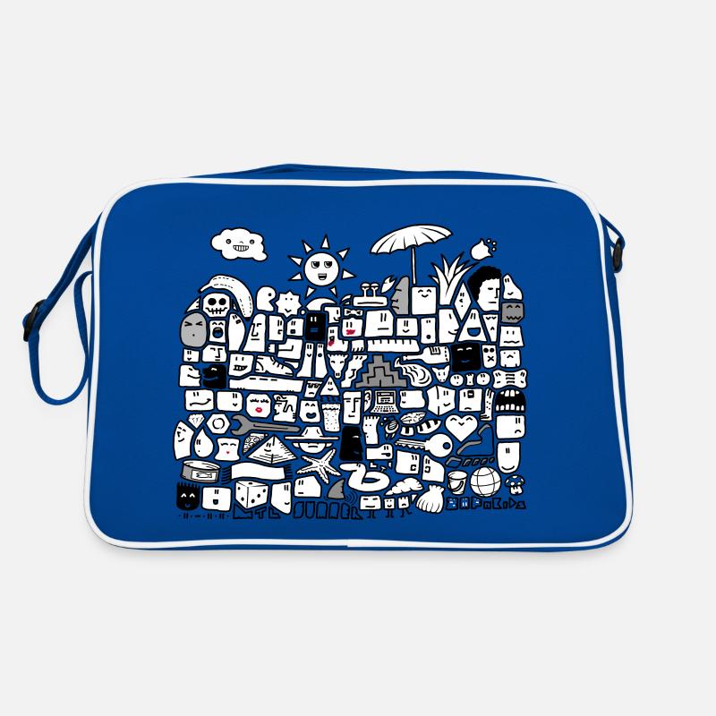 Sommer Stein Gesichter Grau - DIGITAL - Retro Tasche - Blau/Weiß