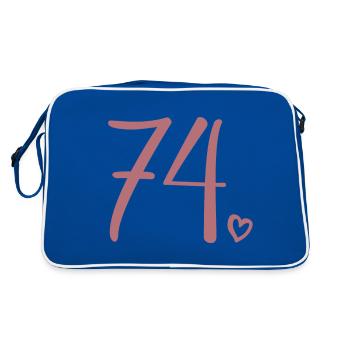 Süße Nummer 74, 74 Jahre alt, Geschenk zum 74. Geburtstag - Retro Tasche - Blau/Weiß - Hinten