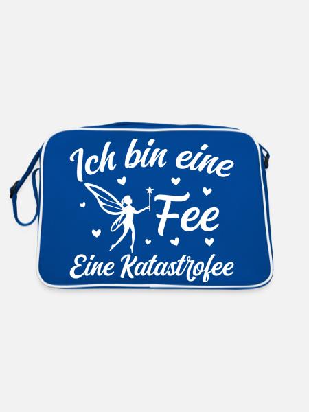 Ich bin eine Fee eine Katastrofee - Retro Tasche - Blau/Weiß - Hinten