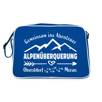 Alpenüberquerung E5 - Gemeinsam ins Abenteuer - Retro Tasche - Blau/Weiß - Hinten