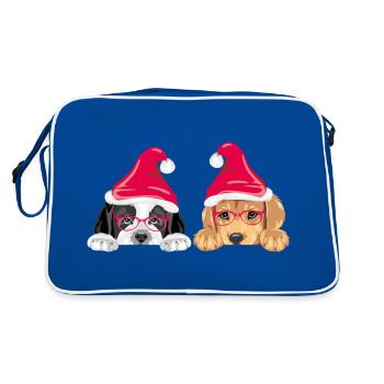 Peeking dogs in Santa hats - Retro Bag - blue/white - Back