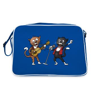 Two happy cats making music together. - Retro Bag - blue/white - Back
