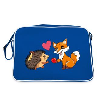 Un bébé renard donne une pomme à un hérisson - Sac Retro - bleu/blanc - Dos