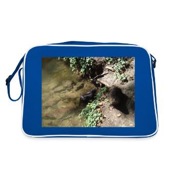 Deux castors sur l’eau à la recherche de nourriture - Sac Retro - bleu/blanc - Dos