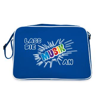 Pow Lass die Musik an - bunt auf dunkel - Retro Tasche - Blau/Weiß - Hinten