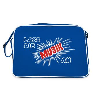 Pow Lass die Musik an - rot auf dunkel - Retro Tasche - Blau/Weiß - Hinten