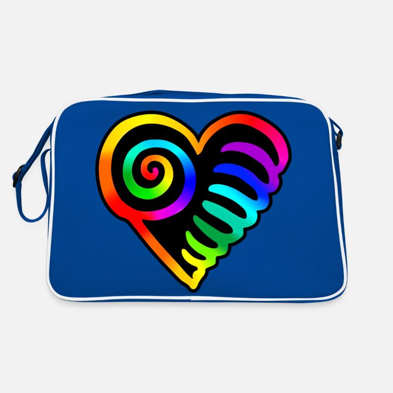 Herz Regenbogen - Retro Tasche - Blau/Weiß