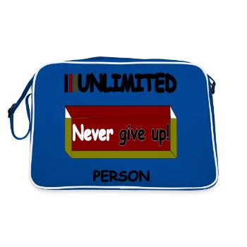 Never give up - Retro Tasche - Blau/Weiß - Hinten