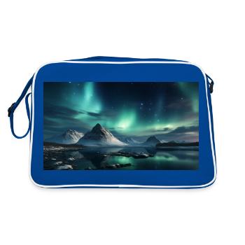 Polarnacht mit Nordlichtern im Winter Panorama - Retro Tasche - Blau/Weiß - Hinten