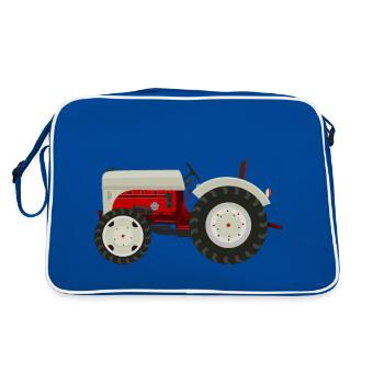 Retro Oldtimer-Traktor beige - Retro Tasche - Blau/Weiß - Hinten