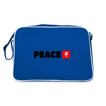 Peace with Japanese kanji in black and red - Retro Bag - blue/white - Back