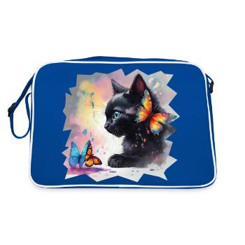 Kitten with butterflies - Retro Bag - blue/white - Back