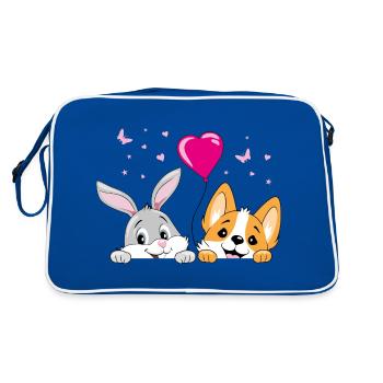 Lapin souriant et chien corgi avec ballon - Sac Retro - bleu/blanc - Dos