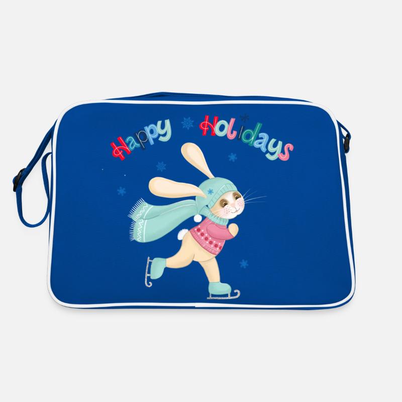 Rabbit skating: Happy winter time Retro Bag