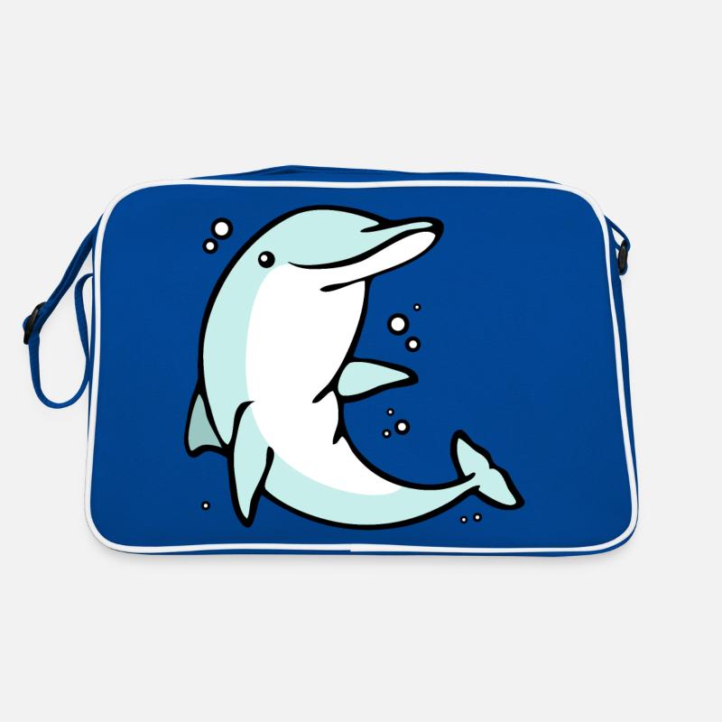drolliger Delphin Schulanfang Delphinschule Retro Tasche