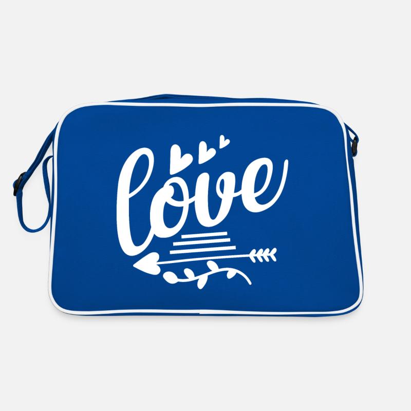 Love mit Pfeilen und Herzen - Retro Tasche - Blau/Weiß