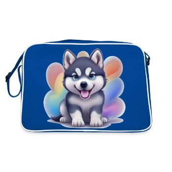 Siberian Husky Welpe - Retro Tasche - Blau/Weiß - Hinten
