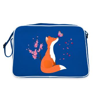 Fox Animal Fox with Flowers and Butterfly - Retro Bag - blue/white - Back