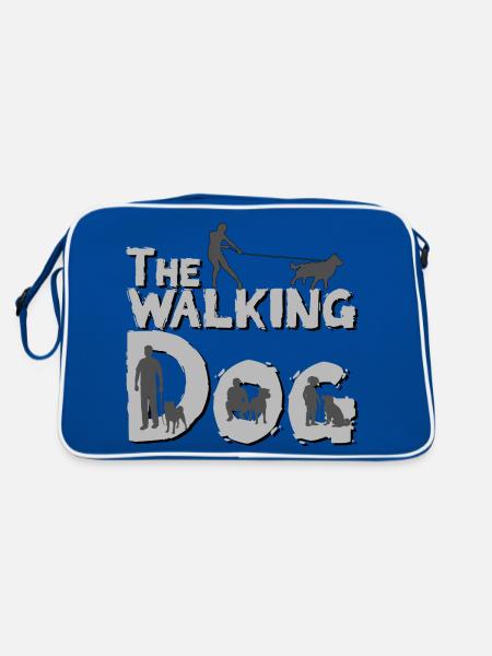Hunde T-shirt "The walking Dog" - Retro Tasche - Blau/Weiß - Hinten