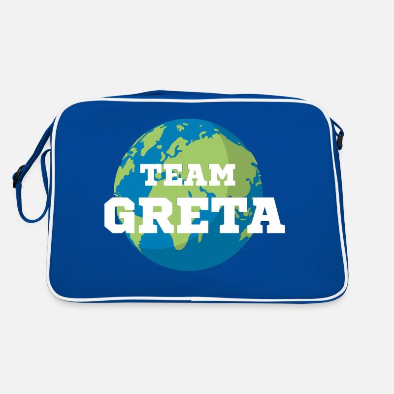 Team Greta weiss Erde - Retro Tasche - Blau/Weiß