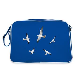 Mers, mouettes, hirondelles de mer, oiseaux marins - Sac Retro - bleu/blanc - Dos