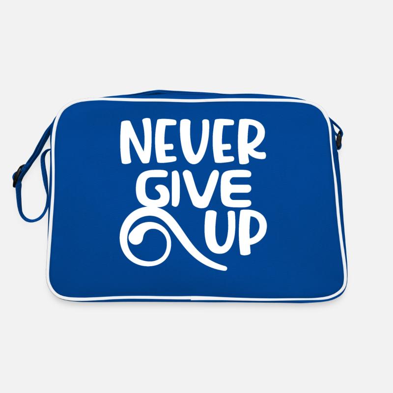 Never give up nspirational Motivational Quotes - Retro Tasche - Blau/Weiß