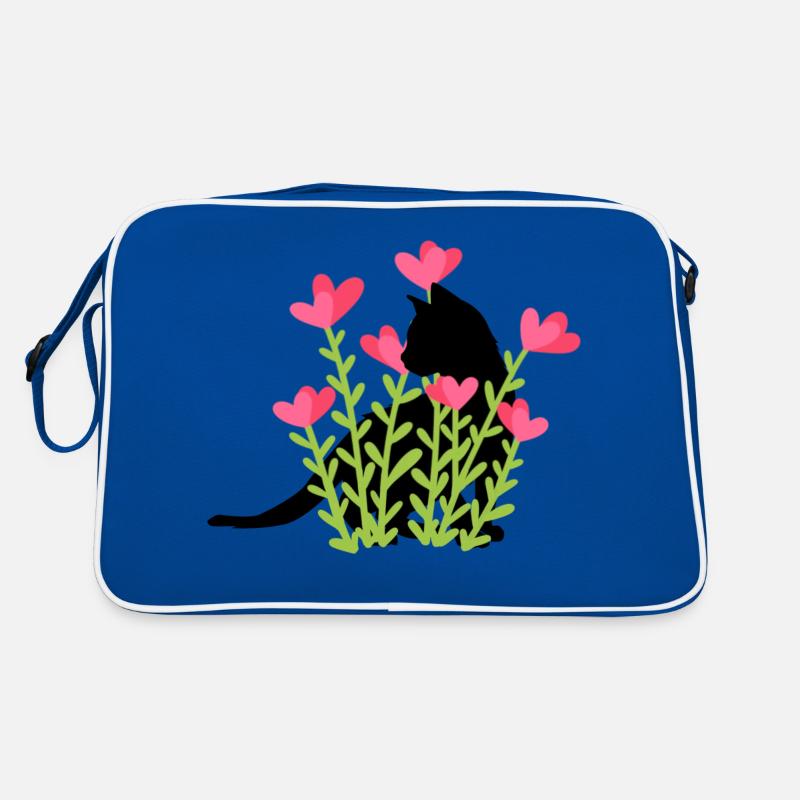 Frühlingsdesign - schwarze Katze im Blumenbeet Retro Tasche