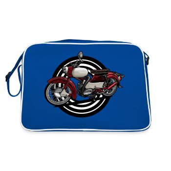 Moineau (rouge) // Illustration - Sac Retro - bleu/blanc - Dos