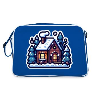 Cabane d’hiver confortable : Illustration de vacances festives - Sac Retro - bleu/blanc - Dos