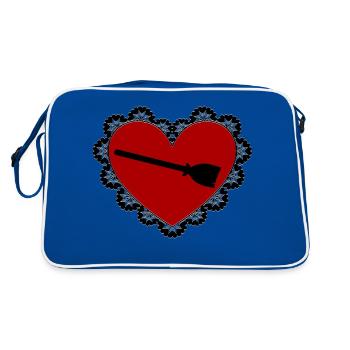 Heart broom elegant with lace trim - Retro Bag - blue/white - Back
