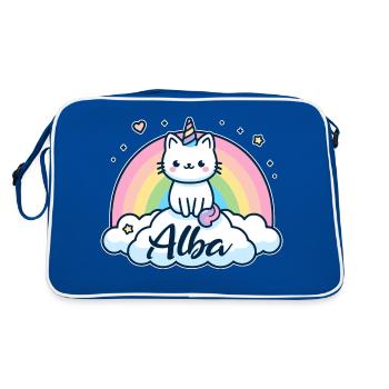 Alba Name First Name Unicorn Cat - Retro Bag - blue/white - Back